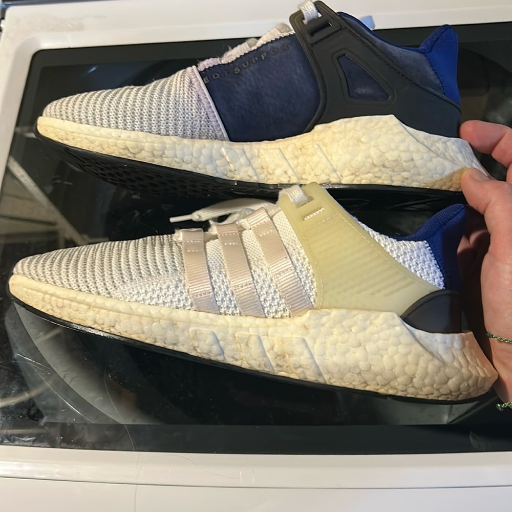 Adidas Blue and Cream Sneakers with Knitted Upper